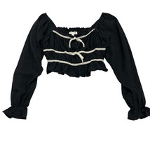 Thirty Thirty Y2K Top L Black Milkmaid Cropped Puff Sleeve Smocked Coquette - $21.73