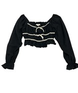 Thirty Thirty Y2K Top L Black Milkmaid Cropped Puff Sleeve Smocked Coquette - $30.48 CAD