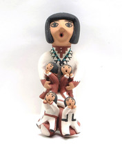 Jemez Pueblo Storyteller Clay Figurine Mother and 4 Children Signed Anita Cajero - $125.00