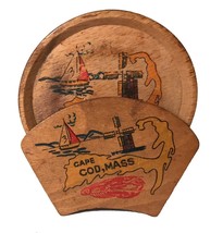 Vintage Wood Cape Cod, Mass 6 Coaster Set with Holder - 1960&#39;s - £16.49 GBP