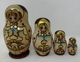 Vintage Russian Matryoshka Nesting Dolls Signed Wooden Pyrography Hand Painted 4 - £30.19 GBP