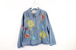 Vintage 90s Streetwear Womens Medium Distressed Flower Denim Shirt Jacke... - £37.84 GBP