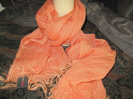 Echo Designs Women&#39;s Peach Fringed Linen Blend Scarf - $27.83