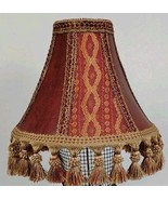 Damask Brocade Red/Gold Panel Lampshade w/Tassels Fringe &amp; Lace  11”Dia ... - $136.36 CAD