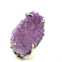 Vtg Sterling Abstract Brutalist Druzy Crystal Amethyst Stone Statement Ring sz 6 - £98.94 GBP