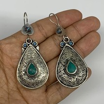 1pc, Handmade Turkmen Earring Tribal Jewelry Turquoise Inlay Drop Boho, B14299 - £9.57 GBP