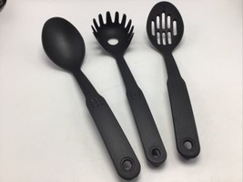 Spaghetti Fork Spoon Solid Slotted Black Plastic 410 F Heat Resistant Se... - £17.72 GBP