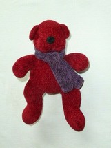 Pottery Barn Teddy Bear 8&quot; Soft Toy Chenille Burgundy Wine Black Scarf S... - £7.77 GBP