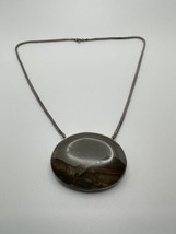 Vintage Natures Art Mountain Motif Stone STERLING SILVER Necklace 18.5&quot; - £45.34 GBP