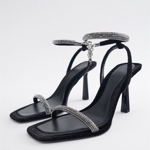 Women High Heel Sandals Spring Summer Fashion Rhinestone Heeled Sandals Ankle St - £40.32 GBP