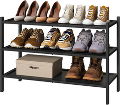 3-Tier Black Bamboo Shoe Rack for Entryway, Stackable  Foldable  - Natural - $25.74
