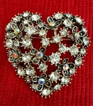 Stunning Diamonte Silver Plated Vintage Style Heart Brooch Broach Cake Pin GIFT - £10.73 GBP