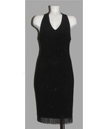 VTG Bari Jay Black Sparkle Beaded Straps &amp; Bottom Fringe Cocktail Dress ... - $52.96 CAD