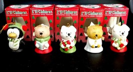 (5) Vintage Lil Chimers Christmas Ornament Bisque Porcelain Hand Painted Bells!! - £39.55 GBP