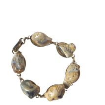 Vintage Estate Gold Tone Agate Natural Stone Bracelet Chunky Boho Bohemi... - $19.81