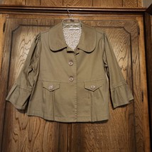 Cato Womens Khaki Button-Up Jacket With Flared Sleeves &amp; Floral Lining M... - $14.96