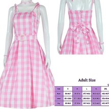 Barbie Girl Pink Check Plaid Dress Costume Halloween Cosplay Cowgirl Blonde Wig - £20.95 GBP