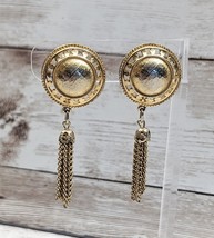 Vintage Clip On Earrings Statement Gold Tone with Chain Dangle 2.5&quot; Long - $15.99