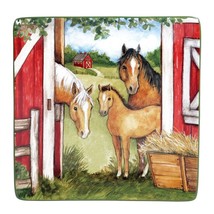 Horse Family Barn Clover Farm 28154 Ceramic Square Platter 12.5&quot; Susan Winget - £30.95 GBP