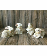 Set of 4 K&#39;s Collection Porcelain Bunny Rabbits with Flower Garland Collars - $861.96 MXN