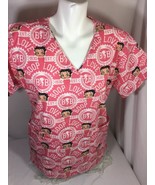 Betty Boop Women Pink Color Scrub Short Sleeve V-neck Size M  Patrerns B... - £22.98 GBP