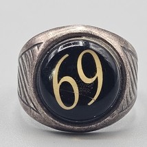 Vintage Joe Boxer 69 Signet Ring Y2K Silver Tone Dome Adjustable Sz 8  - $24.99