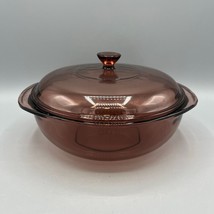 Pyrex 2 Liter Cranberry Glass 024 Round Casserole Baking Dish &amp; Lid 624C... - $24.74