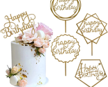 Gold Cake Topper Acrylic Happy Birthday Cake Decoration Supplies (5 Pieces) - £10.38 GBP