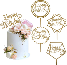Gold Cake Topper Acrylic Happy Birthday Cake Decoration Supplies (5 Pieces) - $13.21