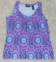 Womens Tank Top Axcess Purple Floral Sleeveless Scoop Shirt-size M - £9.57 GBP