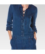 Anthropologie Paige Chamberlain Blue Denim Lace Up Front Shorts Romper XS - $73.87