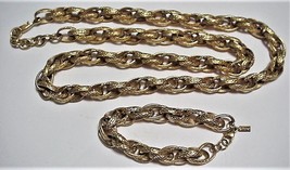 Monet Braided Diamond Double Link Chain Necklace &amp; Bracelet Signed Vintage - £119.58 GBP