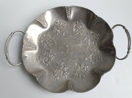Vintage Aluminum Ruffle Edge Round Serving Bowl / Platter with Handles 16&quot; - £28.31 GBP
