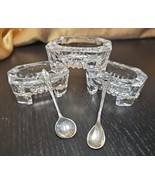 Vintage Set of 3 Open Footed Crystal Salt Cellars with 2 Two 925 Silver ... - $67.29