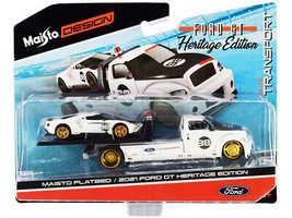 2021 Ford GT #98 Heritage Edition w Flatbed Truck White Black Elite Tran... - $26.32