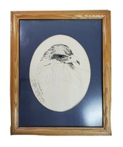 Hand Dot Art Wood Frame 12.25 x 15.25 Inch Hawk Drawing Signature - $23.95