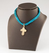 14k Yellow Gold Cross Pendant with 16&quot; Multi-Strand Blue Cord - $9,801.09 MXN