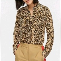 J.Crew Collection Ruffle Front Blouse in Leopard Print Silk Size 0 NWT - £27.25 GBP