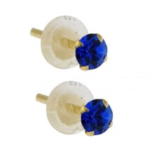 9K Gold 3mm Round Sapphire Crystals Stud Earrings - £19.52 GBP