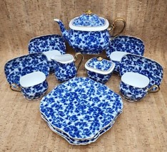 ROYAL DANUBE #1866  Calico Porcelain Tea Coffee Service Set Blue Roses Gold Rim - £418.89 GBP