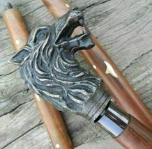 Antique Wolf Head Handle Style Wooden Handmade Walking Stick Vintage Cane Gift - £33.23 GBP