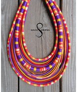 OOAK Hot Summer yarn-wrapped statement necklace with chunky rope / triba... - £59.30 GBP