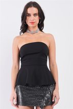 Black Strapless Fitted Flare Elegant Top - £11.76 GBP