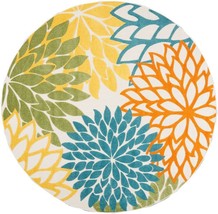 8' X 8' Turquoise Round Floral Non Skid Indoor Outdoor Area Rug - €192,00 EUR
