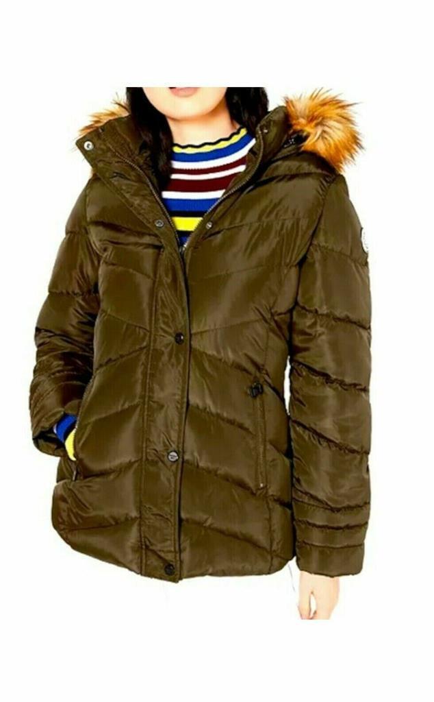 Authentic Madden Girls Hooded Faux-Fur-Trim Puffer Coat, OLIVE, XL - $23.75