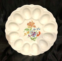 E &amp; R American Artware Floral 12- Deviled Egg Plate Server  9 1/4&quot; Vintage - £13.30 GBP