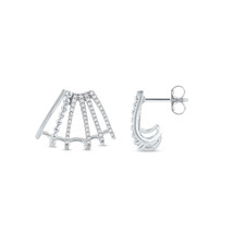 10k White Gold 1/3Ct TDW Diamond Multi Piercing Look J-Hoop Claw Earrings - £287.40 GBP