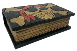 Pirate Skull and Crossbones Trinket Jewelry Treasure Handcrafted Wood Cigar Box - £14.13 GBP
