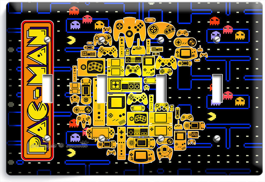 VIDEO GAME THEME PAC MAN ARCADE BOARD 4 GANG LIGHT SWITCH WALL PLATES ROOM DECOR