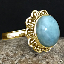 925 Sterling Silver Larimar Gemstone Rose Gold /Gold Plated Women Ring GRS1308 - £23.22 GBP+